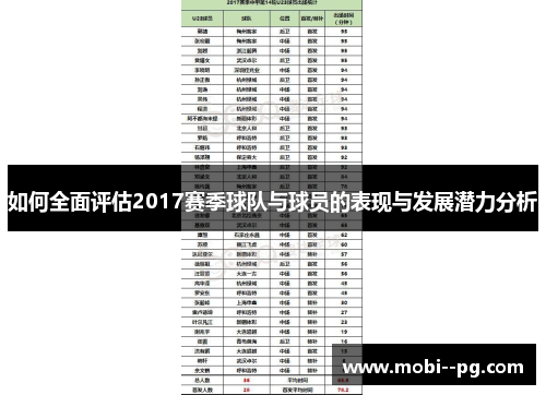 如何全面评估2017赛季球队与球员的表现与发展潜力分析 如何全面评估2017赛季球队与球员的表现与发展潜力分析